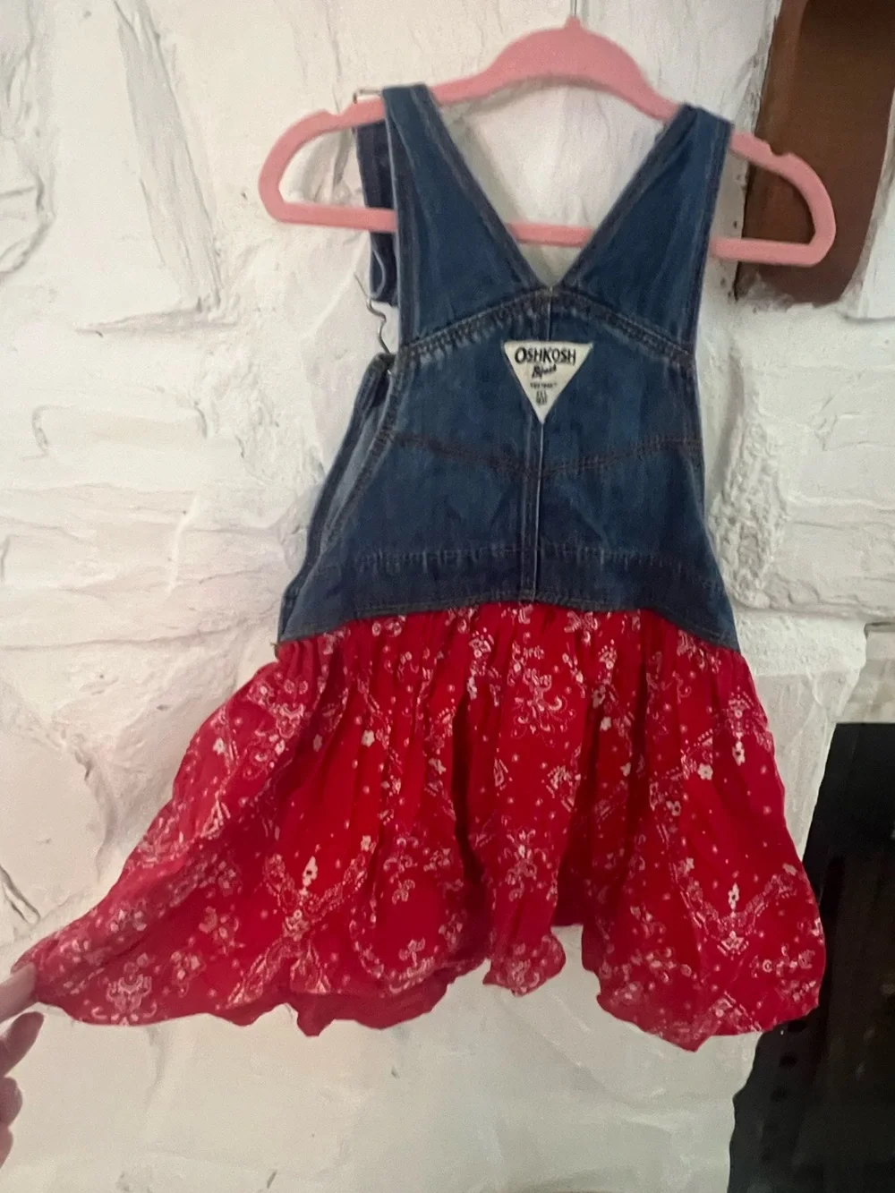 NWOT OshKosh B'gosh Americana Denim Bib Overall Dress with Red Bandana Skirt